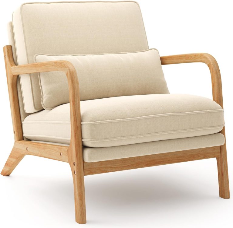 Blishom Fauteuil de Salon, Chaise d’appoint relaxante avec Cadre en Bois, Soutien Lombaire Souple, Conception Ergonomique, pour Salon, Bureau, Chambre, 82 x 65 x 75CM, Beige
