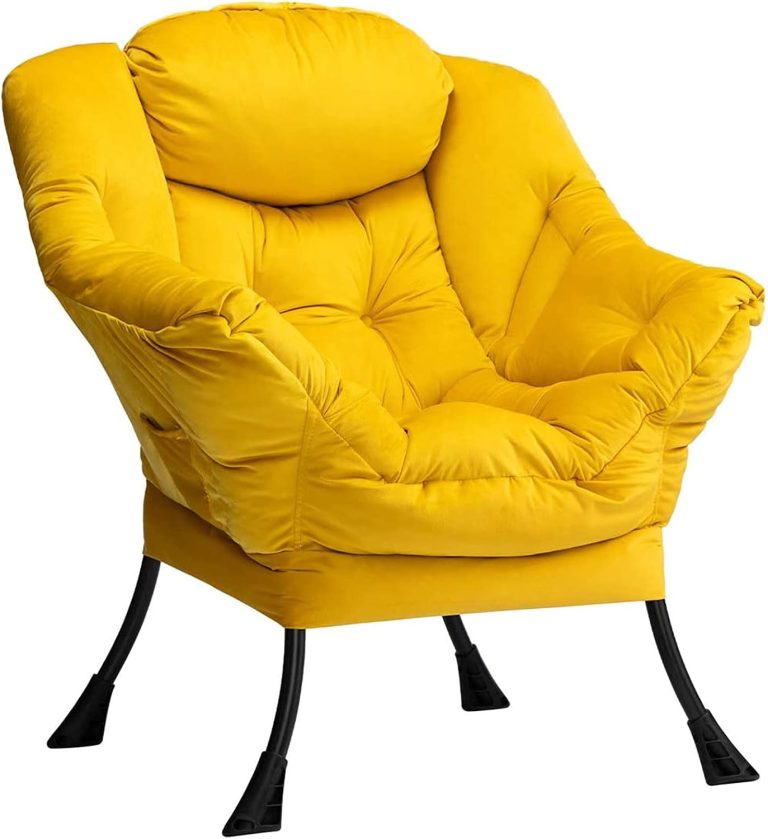 HollyHOME Fauteuil Salon Velours Fauteuil D’appoint Relax Chaise Fauteuils de Lecture Fauteuils Scandinave Chambre en Acier, Jaune