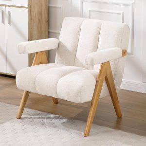 chairus Fauteuil Scandinave en Chenille Avoine