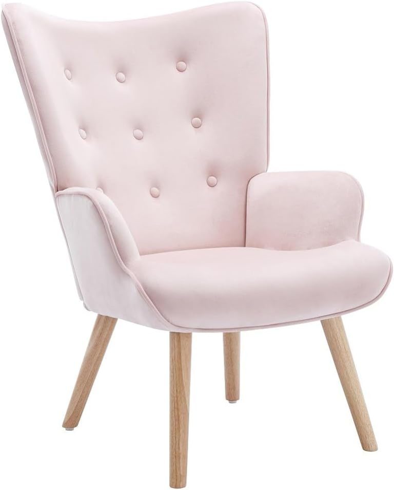 Vente-unique - Fauteuil en Velours Rose VATELY - Scandinave