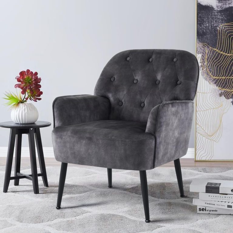 IWMH Fauteuil Salon Scandinave en Velours, Fauteuil 1 Place avec Rangement, Pieds en Métal, Gris