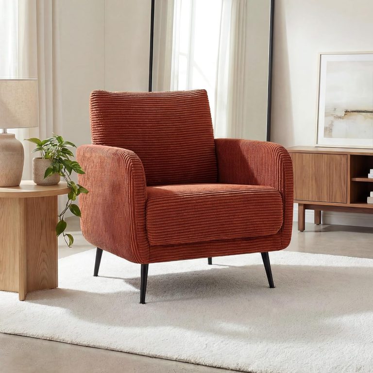 Sicaan Fauteuil Design Velours côtelé Emma Terracotta 71 x 75 x 81 cm, Style Contemporain, Lignes épurées