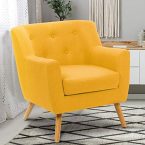 Notre test de ID Market Fauteuil scandinave en tissu jaune moutarde