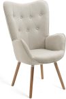 Notre test du Meuble Cosy, fauteuil salon scandinave en tissu beige à dossier à oreilles